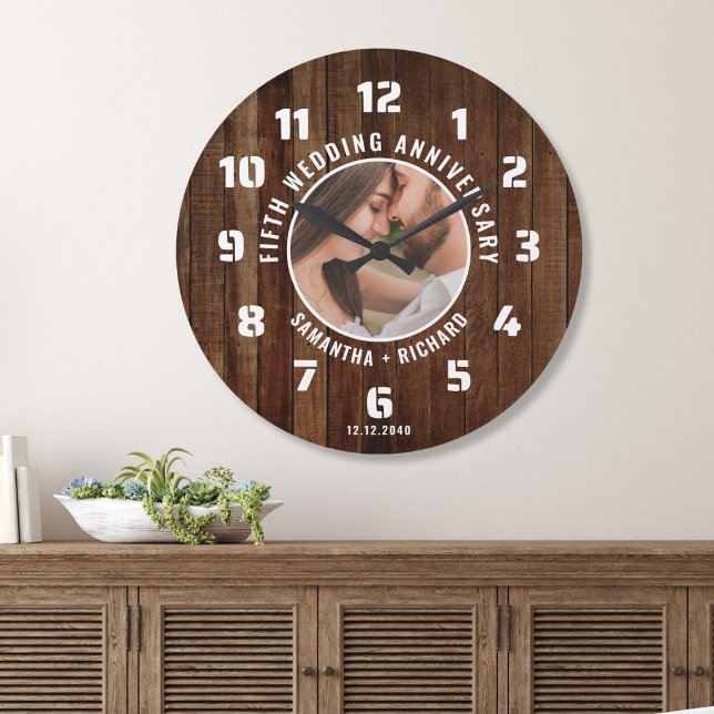 5th Wedding Anniversary Photo Rustic Pallet Wood   Large Clock (Creator Uploaded)