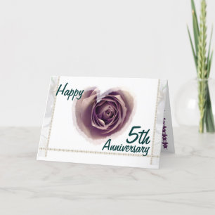 5th Wedding Anniversary - Purple Rose Heart Card