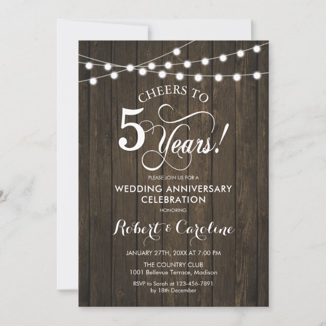 5th Wedding Anniversary - Rustic Wood Invitation (Front)