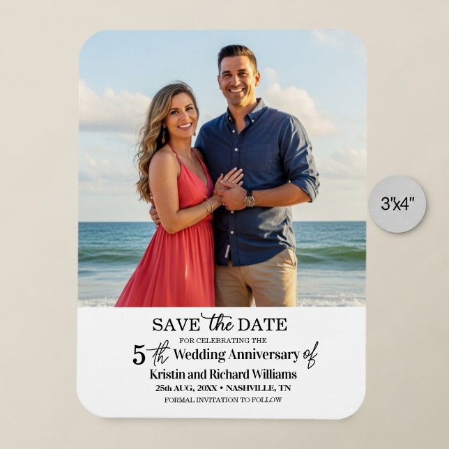 5th Wedding Anniversary Save the Date Photo Magnet (Creator Uploaded)