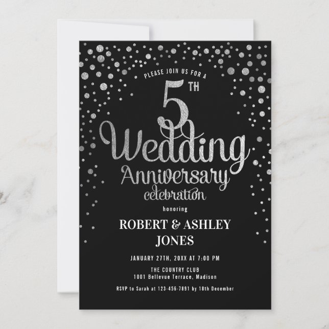 5th Wedding Anniversary - Silver & Gold Invitation (Front)