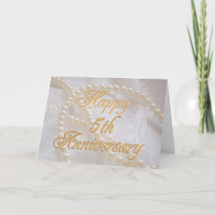 5th wedding anniversary with lace and pearls card
