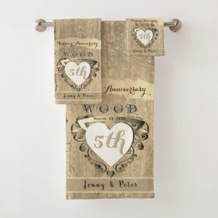 5th Wedding Anniversary "Wood"    Bath Towel Set