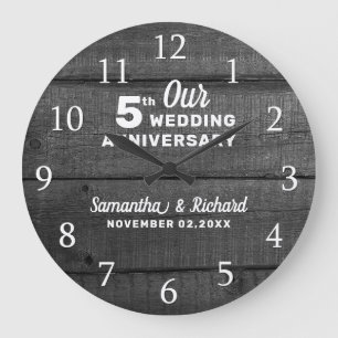 5th Wedding Anniversary Wood Black And White Large Clock