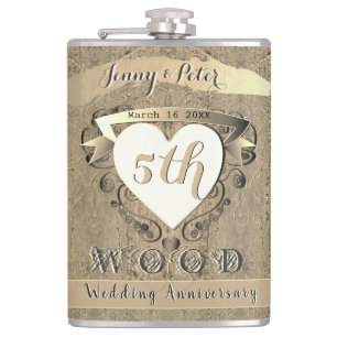 5th Wedding Anniversary "Wood"      Hip Flask