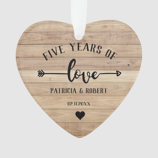 5th Wedding Anniversay Wood Anniversary Photo Ornament (Front)