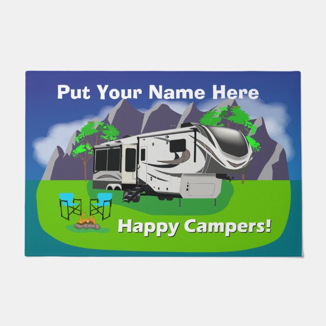 5th Wheel Trailer Doormat Happy Camper Design (Front)