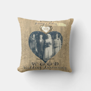 5th Wood Image Photo Heart Throw Pillow