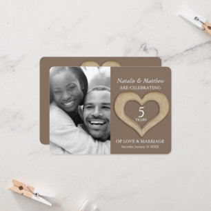 5th wood wedding Anniversary brown custom photo  Invitation