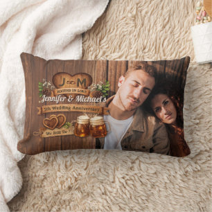 5th Wood Wedding Anniversary Ceremony Photo Rustic Lumbar Cushion