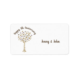 5th wood wedding anniversary gift label