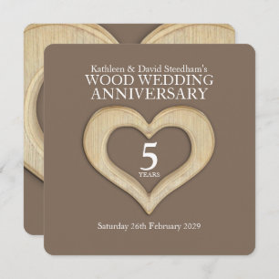 5th wood wedding anniversary heart party invites
