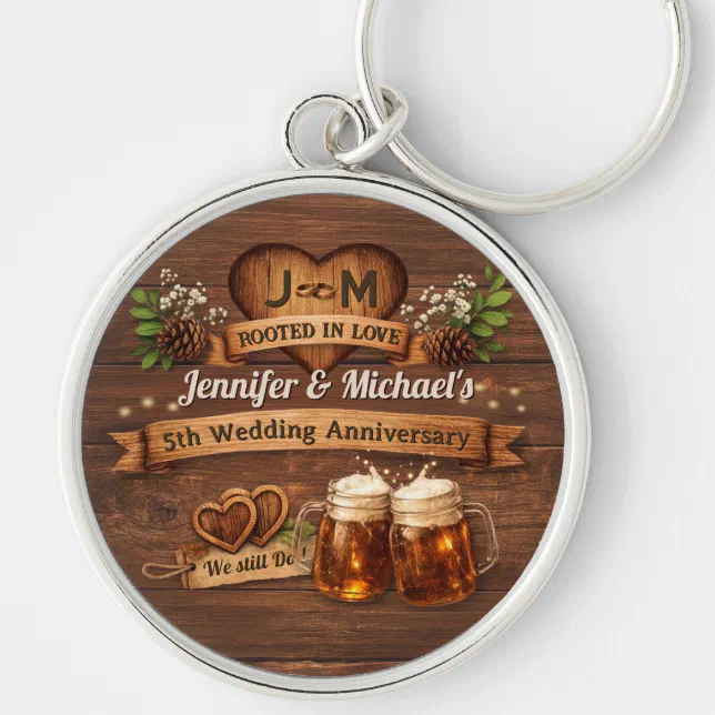 5th Wood Wedding Anniversary Party Thank You Gifts Key Ring | Zazzle