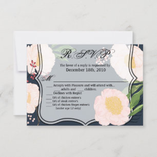 5x3.5 R.S.V.P. Card White Floral Flowers on Dark B