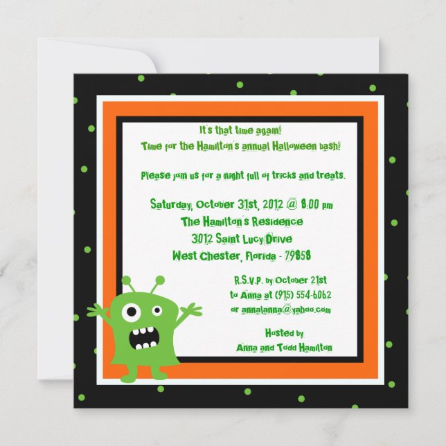 5x5 Birthday Bash Halloween Party Invitation (Front)
