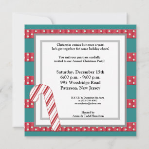 5x5 Candy Cane Stripes on Teal Invitation