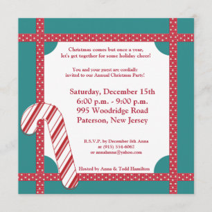 5x5 Candy Cane Stripes on Teal Invitation