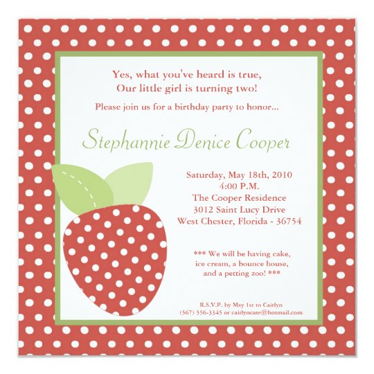 5x5 Farm Strawberry Fruit Birthday Part Invitation