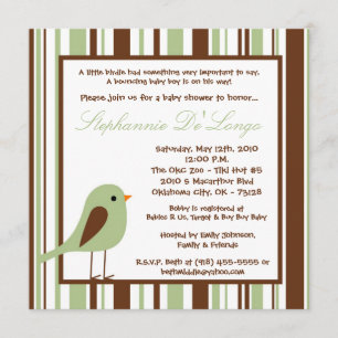 5x5 Green Boy Woodland Bird Baby Shower Invitation