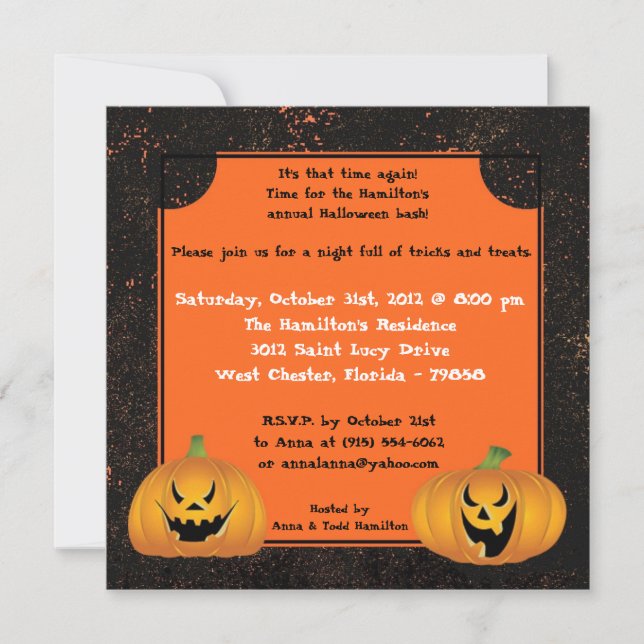 5x5 Jack-O-Lantern Halloween Party Invitation (Front)