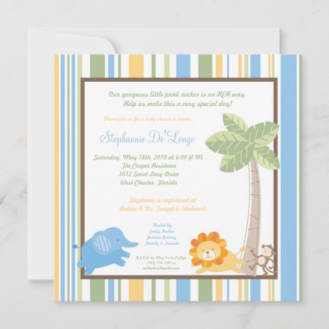 5x5 Jungle Safari Zoo Anima Baby Shower Invitation (Front)