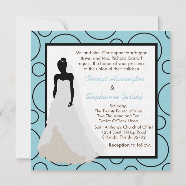 5x5 Light Blue Pok-a-Dot Wedding Invitation (Front)