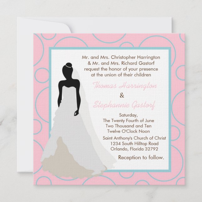5x5 Light Pink Pok-a-Dot Wedding Invitation (Front)