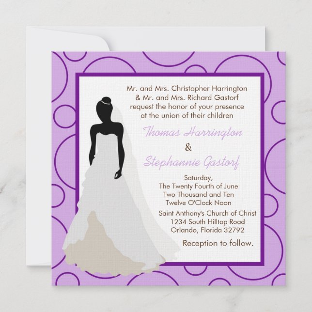 5x5 Light Purple Pok-a-Dot Wedding Invitation (Front)