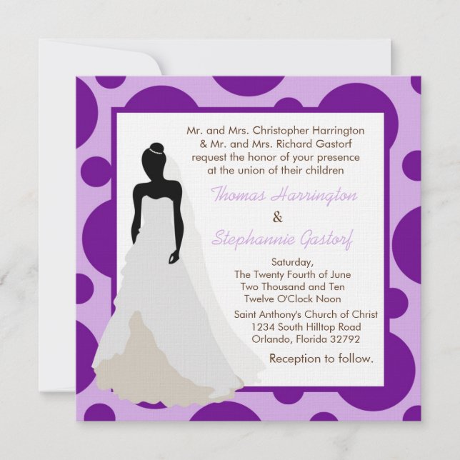5x5 Light Purple Pok-a-Dot Wedding Invitation (Front)
