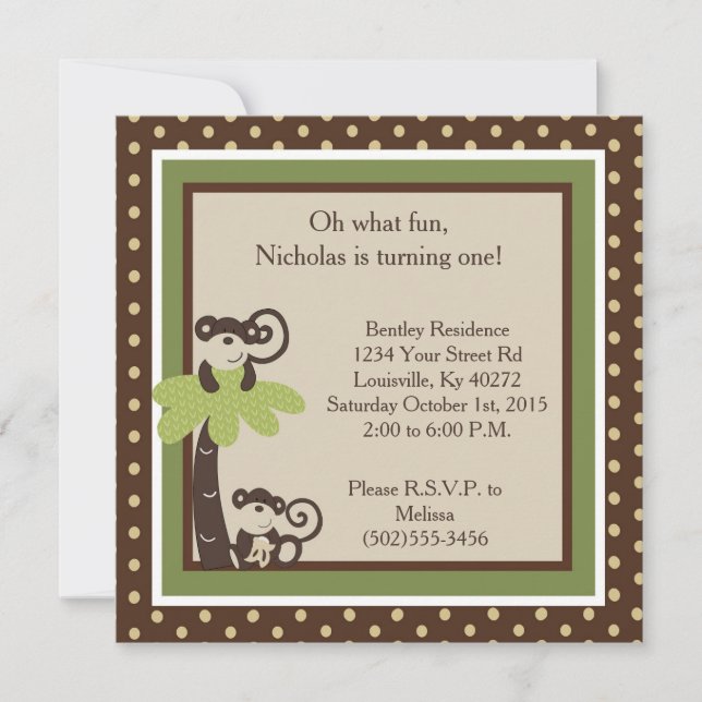5x5 Mod Monkey Time 1st Birthday Invitation (Front)