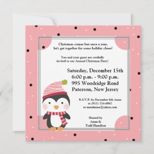 5x5 Penguin Cuties Polka Dots Invitation