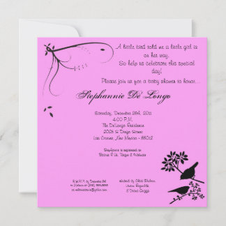 5x5 Pink Bird Baby Shower Invitation