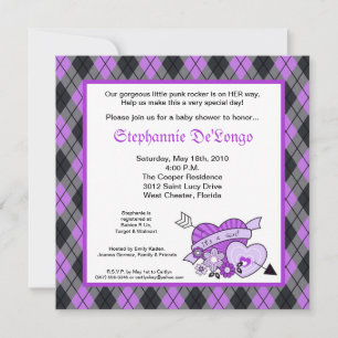 5x5 Punk EMO Rocker Argyle Baby Shower Invitation