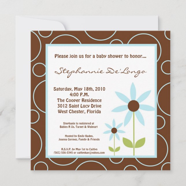 5x5 Spring Time Blue Flower Baby Shower Invitation (Front)