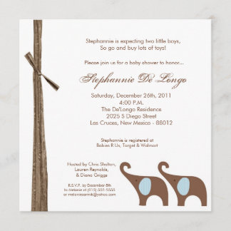 5x5 Twin Boy Elephants Baby Shower Invitation
