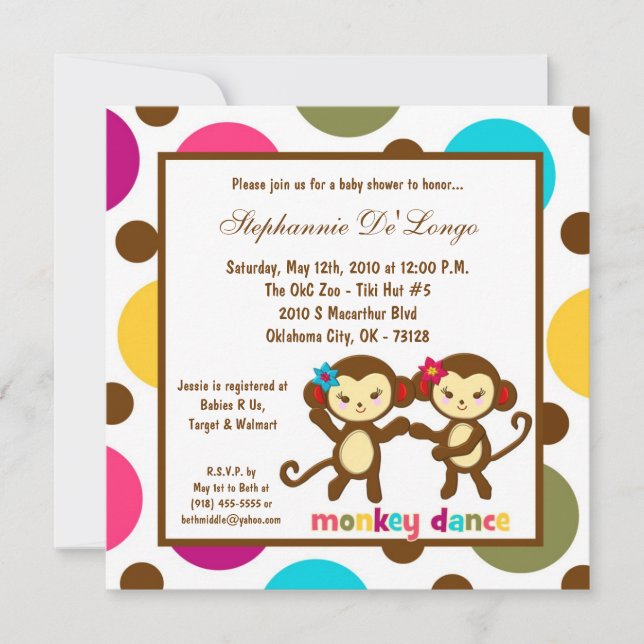 5x5Jungle Gym Monkey Dance Baby Shower Invitation (Front)