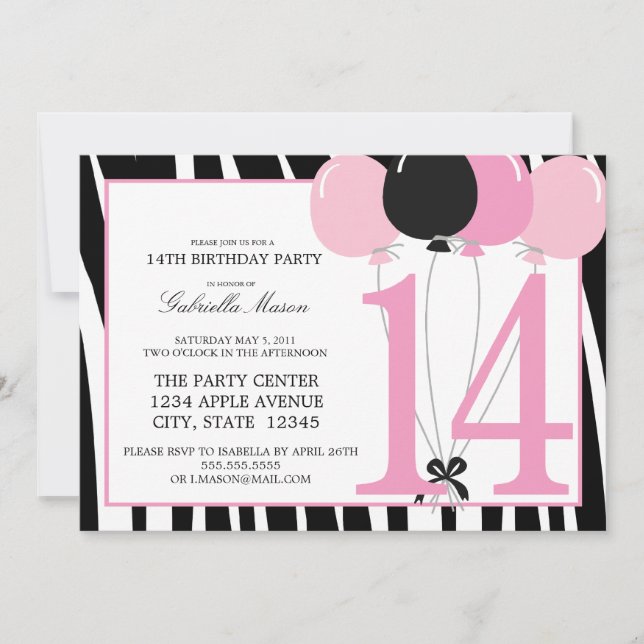 5x7 14th Birthday Party Invite (Front)