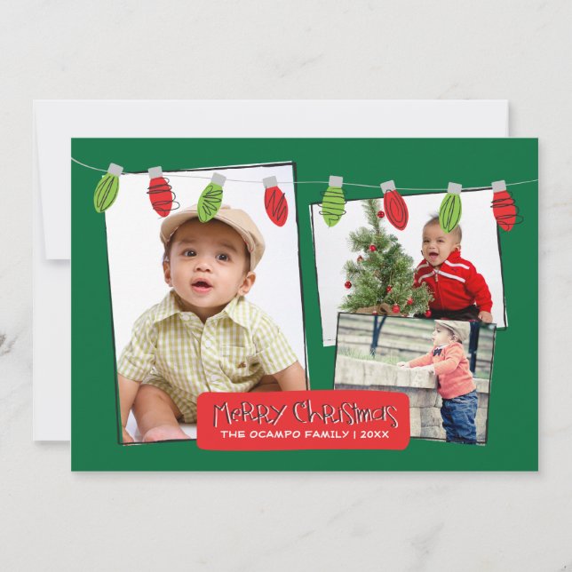 5x7 3 Photo Christmas Lights Photo Card (Front)