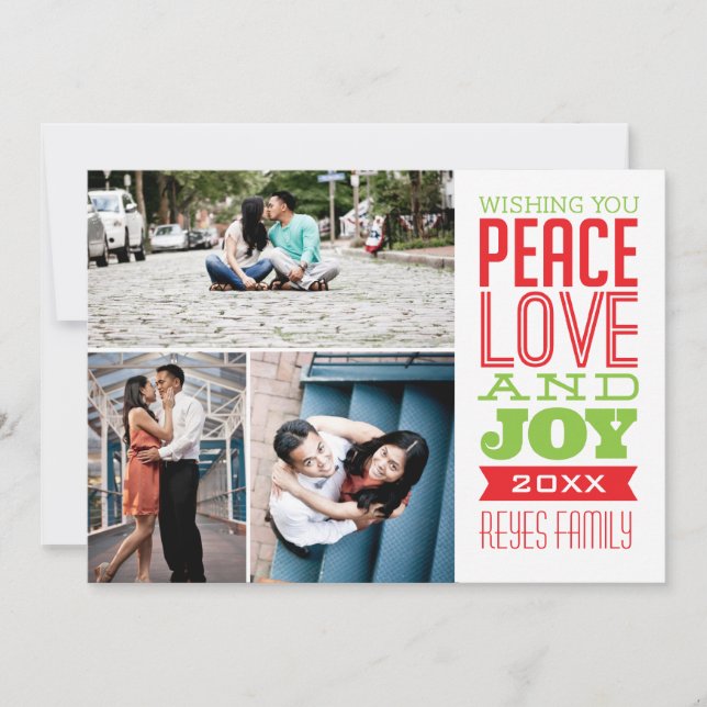 5x7 3 Photo Peace, Love & Joy Photo Card (Front)