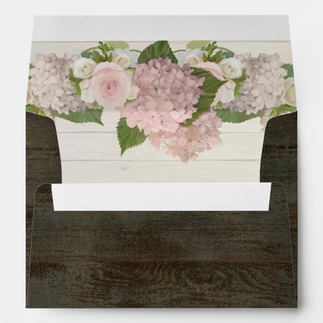 5x7 A2 Rustic Country Dark Wooden Hydrangea Floral Envelopes (Back (Bottom))
