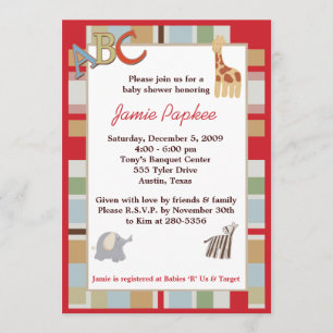 5x7 ABC Alphabet Soup Striped Baby Shower Invitation