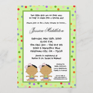 5x7 African American TWINS Baby Shower Invitation