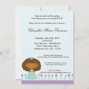 5x7 African Princess Gir Birthday Party Invitation