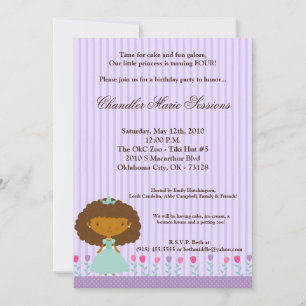 5x7 African Princess Gir Birthday Party Invitation