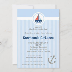 5x7 Ahoy Nautical Sail Boat Baby Shower Invitation