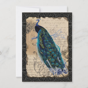 5x7 Ancient Peacock Vintage Wedding Invitation