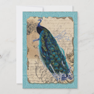 5x7 Ancient Peacock Vintage Wedding Invitation