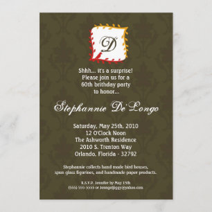 5x7 Autumn Fall Damask Mono Birthday Invitation