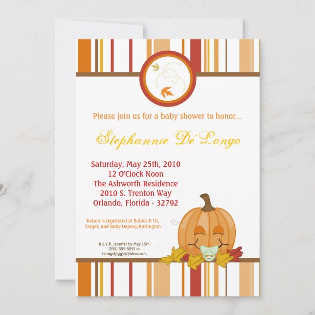 5x7 Autumn Fall Pumpkin Baby Shower Invitation (Front)