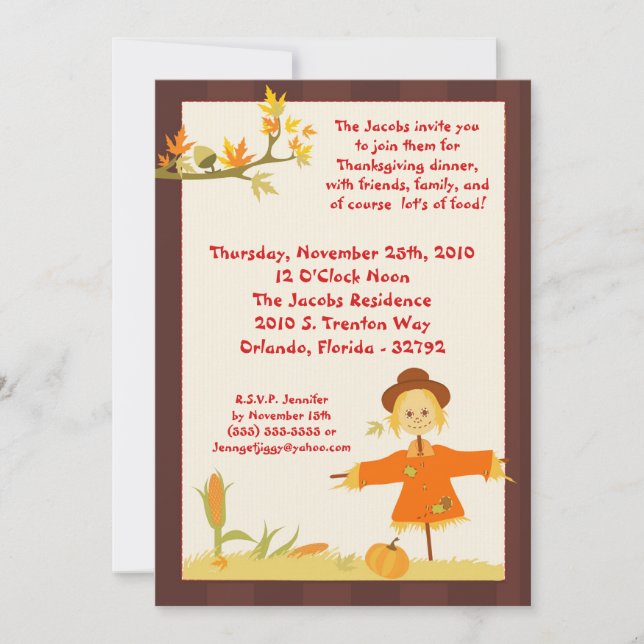5x7 Autumn Thanksgiving Dinner Party Invitation (Front)